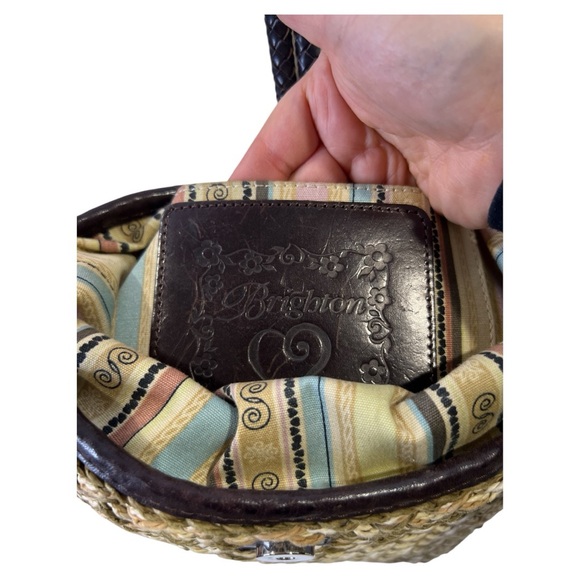 BRIGHTON WOMEN’S WOVEN STRAW JUTE LEATHER CROSSBODY SHOULDER BAG PURSE OLIVE TAN - Picture 8 of 8